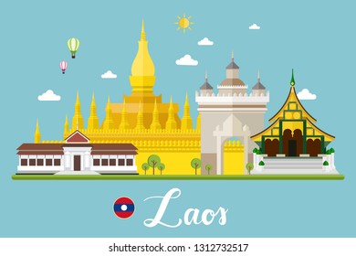 Laos Travel Landscape Vector Illustration