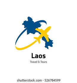 Laos Travel and Tours logo. Vector travel company logo design - Country map Leisure travel logo template. Tourism emblem, leisure center - vector illustration