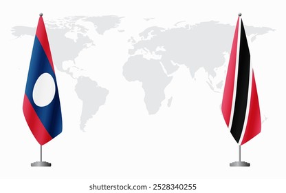 Laos and Trinidad and Tobago flags for official meeting against background of world map.
