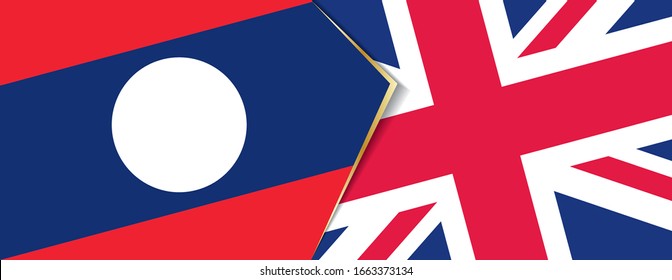 Banderas de Laos y del Reino Unido, dos banderas vectoriales símbolo de relación o confrontación.