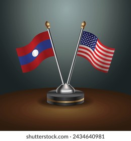 Laos and United States table flags with gradient backgrund. Vector Illustration