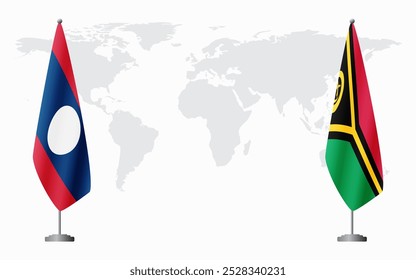 Banderas de Laos y Vanuatu para reunión oficial con antecedentes del mapa mundial.