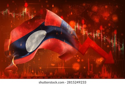 Laos, vector 3d flag financial exchange trend down