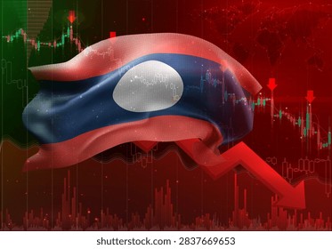 Laos, vector 3d flag financial exchange trend down