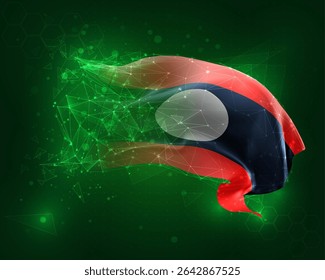 Laos, vector 3d flag on green background and numbers