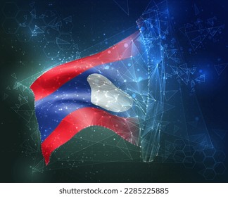 Laos,  vector flag, virtual abstract 3D object from triangular polygons on a blue background