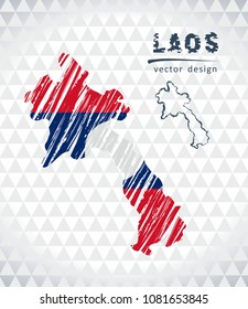 Laos vector map with flag inside isolated on a white background. Sketch chalk hand drawn illustration