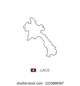 Laos vector map outline, line, linear. Laos black map on white background. Laos flag
