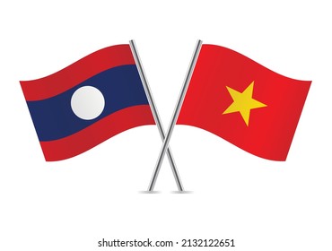 Laos and Vietnam crossed flags. Laotian and Vietnamese flags, isolated on white background. Vector icon set. Vector illustration.