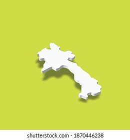 Laos - mapa blanco de silueta 3D de la zona del país con sombra caída sobre el fondo verde. Simple ilustración vectorial plana.