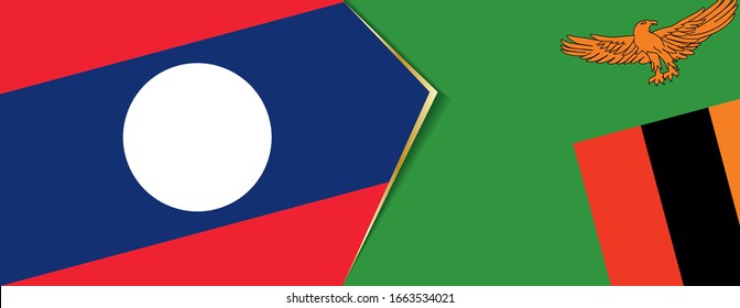 Laos and Zambia flags, two vector flags symbol of relationship or confrontation.