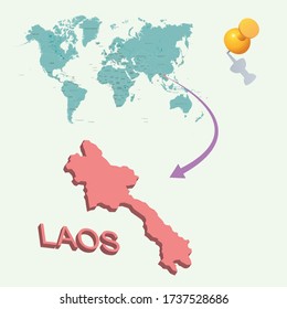 Laos's place in the world. 3D map