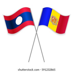 Laotian and Andorran crossed flags. Laos combined with Andorra isolated on white. Language learning, international business or travel concept.