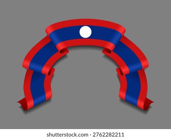 Laotian flag circular wavy ribbon, symbolizing national pride, ideal for patriotic badges, certificates, or cultural design themes. Vector illustration.