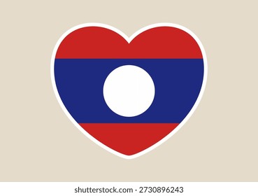 Laotian Flag in a Heart Shape Icon Symbolizing Patriotism and Love for the Nation of Laos..