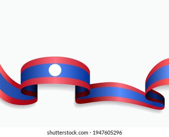 Bandera laosiana ondeando fondo abstracto. Ilustración vectorial.