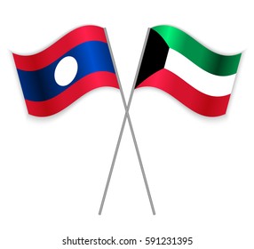 Laotian and Kuwaiti crossed flags. Laos combined with Kuwait isolated on white. Language learning, international business or travel concept.