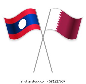 Laotian and Qatari crossed flags. Laos combined with Qatar isolated on white. Language learning, international business or travel concept.