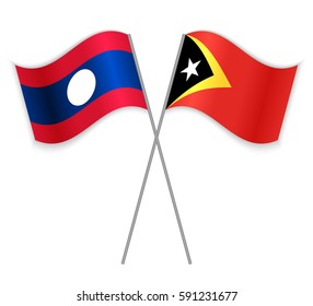 Laotian and Timorese crossed flags. Laos combined with East Timor isolated on white. Language learning, international business or travel concept.