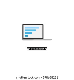 Lap top flat illustration with chart on the screen. 