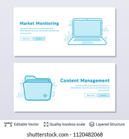 Lap top and folder symbols. Modern styled banners for business topic. Easy to edit vector icons and place for your text.