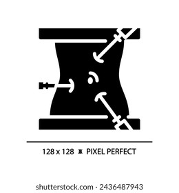 Laparoscope pixel perfect black glyph icon. Laparoscopic surgery. Minimally invasive procedure. Surgical instrument. Silhouette symbol on white space. Solid pictogram. Vector isolated illustration