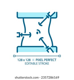 Laparoscope pixel perfect light blue icon. Laparoscopic surgery. Minimally invasive procedure. RGB color sign. Simple design. Web symbol. Contour line. Flat illustration. Isolated object