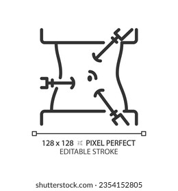 Laparoscope pixel perfect linear icon. Laparoscopic surgery. Minimally invasive procedure. Surgical instrument. Thin line illustration. Contour symbol. Vector outline drawing. Editable stroke