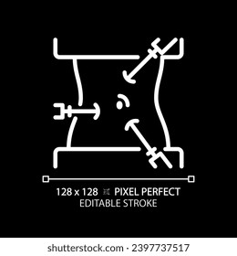 Laparoscope pixel perfect white linear icon for dark theme. Laparoscopic surgery. Minimally invasive procedure. Thin line illustration. Isolated symbol for night mode. Editable stroke