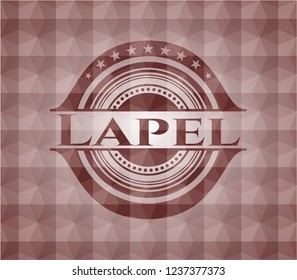 Lapel red emblem or badge with abstract geometric pattern background. Seamless.
