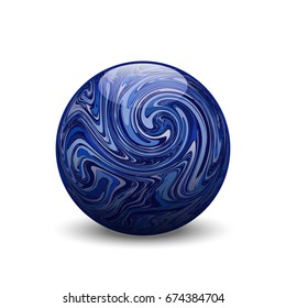 Lapis lazuli stone ball, vector semiprecious gemstone, round lazurite bead with marble pattern on white