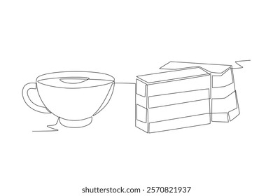 Lapis legit cake and a glass of tea. Lapis legit cake concept one-line drawing