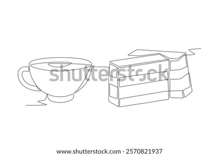 Lapis legit cake and a glass of tea. Lapis legit cake concept one-line drawing
