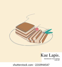 Lapis Manado, traditional steamed layered cake made from rice flour and coconut milk. Indonesian Food set collection Cartoon Line Art Vector Illustration Template