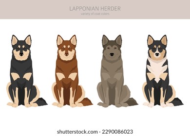 Lapponian Herder clipart. Different poses, coat colors set.  Vector illustration