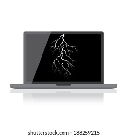 Laprop with a lightning image, illustartion