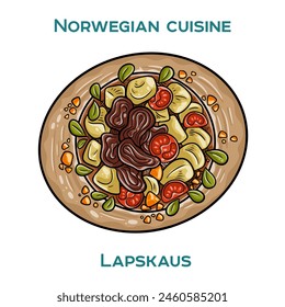 Lapskaus is a traditional Norwegian meat and vegetable stew, often served with pickled beetroot and mashed potatoes.