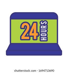 laptop with 24 hours line and fill style icon vector illustration design