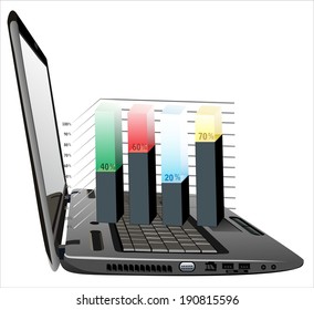 Laptop with 3D Business charts