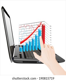 Laptop with 3D Business charts