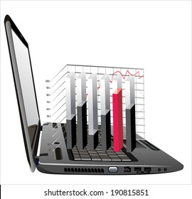Laptop with 3D Business charts