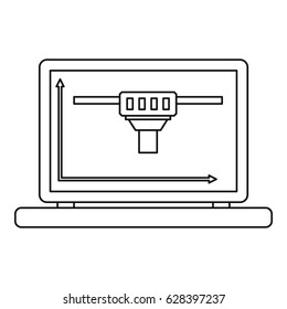 Laptop with 3D design icon in outline style isolated on white background vector illustration