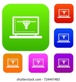 Laptop with 3D design set icon color in flat style isolated on white. Collection sings vector illustration