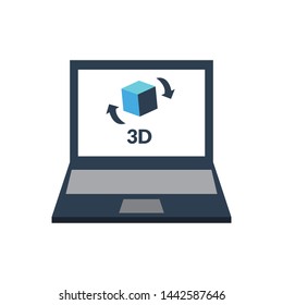 laptop and 3D designing icon. 3D model making icon and illustration 