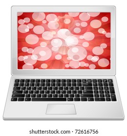 Laptop with abstract bokeh background. Vector illustration.
