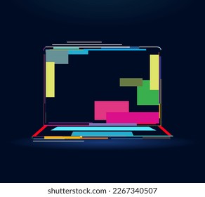 Laptop, abstrakte farbige Zeichnung. Vektorgrafik von Farben