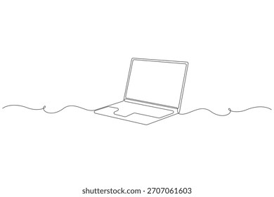 Laptop abstrato contínuo uma linha desenhando conceito de comunicação digital isolar ilustração vetor contorno sobre fundo branco.