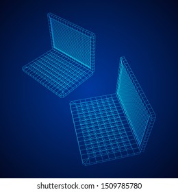 Laptop Abstract Mesh Background. Design computer. Wireframe low poly mesh vector illustration