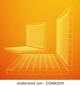 Laptop Abstract Mesh Background. Design computer. Wireframe low poly mesh vector illustration