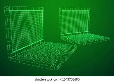Laptop Abstract Mesh Background. Design computer. Wireframe low poly mesh vector illustration